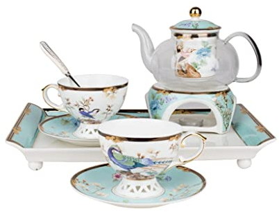 Juego de Tetera de Flores para el té de la Tarde, Maceta de Cristal para Frutas con Filtro, calefacción de Velas, Pareja de Boda, Caja de Regalo de Mano