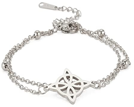 UNIFT Hexen-Knoten-Armband für Frauen, Edelstahl, keltischer Knoten, Wiccan-Symbol, geschichtetes Armband, einzigartiger Charme, verstellbar, doppellagiges Armband, Schmuck, Geschenke (Silber 1)