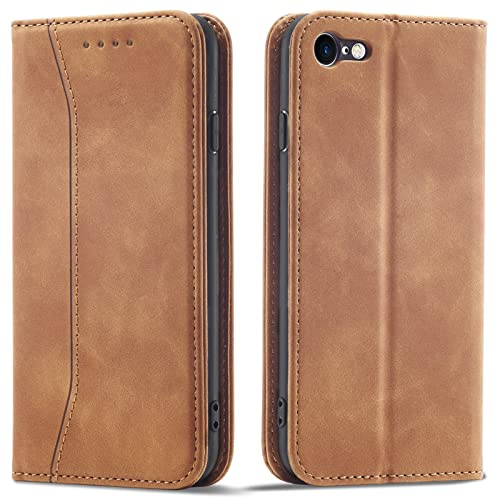 OKZone Kompatibel mit iPhone SE 2020/iPhone 8/iPhone 7 (4,7 Zoll) Hülle, Magnet Leder Tasche Handyhülle, Kartenfächer Schutzhülle, [Premium PU Leder] Flip Klappbare Magnetische Standfunktion (Khaki)