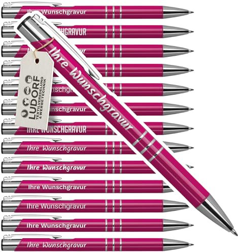 #teamludorf 50x DELTA UNI LACKIERT Metall-Kugelschreiber mit Wunsch-Gravur - Personalisierte Kulis - Stift mit Namen - 16 Farben & 20 Schriftarten - 50 Stück - Pink