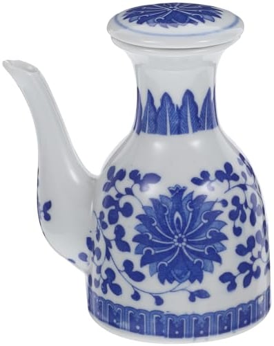 Veemoon Sauce Bottles Condiment Dispenser Ceramic Oil Dispenser Bottle Blue and White Porcelain Vinegar Cruet with Stopper Lid for Olive Oil Vinegar