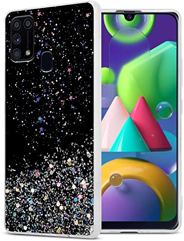 Cadorabo Hülle kompatibel mit Samsung Galaxy M31 Rundumschutz TPU Silikon Case Mädchen Glitzer Strass Design Slim Kratzfest Weiche Gummi Bling Schutzhülle für Samsung Galaxy M31 in Schwarz