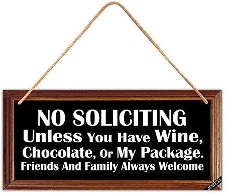 JOREXI Wood No Soliciting Sign, Rustic Wall Decor, 11.8 x5.9 inches, Funny Hanging Door Sign for House, Office, Business