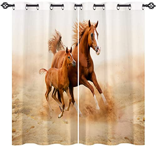 ANHOPE Bauernhof Pferd Stute Pony Verdunklungsvorhänge mit Ösen Blickdichte Gardinen Thermo Vorhänge Blackout Curtain Weich Wohnzimmer Schlafzimmer Vorhang 2er Set H 138 x B 168 cm