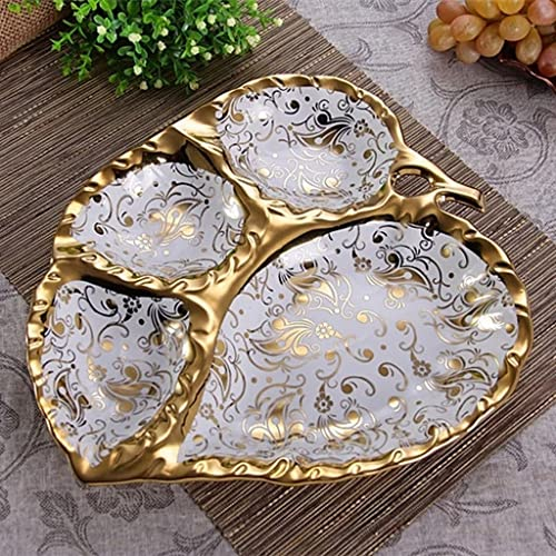 NEWCES Plato de Cena con divisiones en Forma de Hoja de cerámica, Plato Decorativo de Porcelana con Forma de melocotón, vajilla for Dulces y Frutas