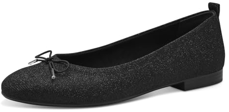 Tamaris Damen Ballerinas Textil Vegan; Black Glam/schwarz; 40