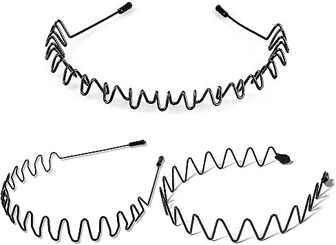 Lot de 3 bandeaux de cheveux de sport en métal pour homme, antidérapants, pour cheveux longs, bandeau élastique ondulé, unisexe