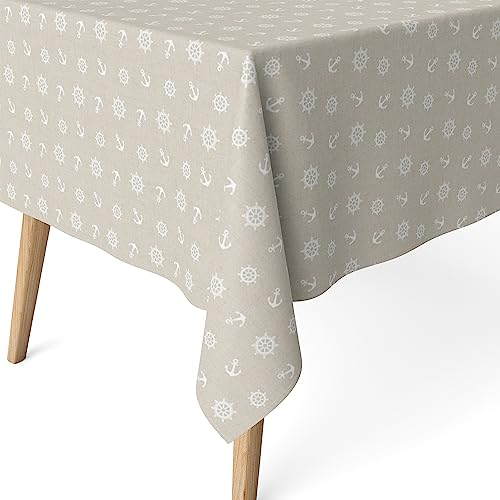 Martina Home Harzbeschichtete Tischdecke Anker, 200 x 140 cm, Beige