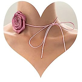 Atentuyi Girocollo Boho rosa rosa girocollo floreale fiore rosa girocollo matrimonio sposa damigella d'onore fiore rosa collana fiore rosa collana lunga avvolgere fiocco collana di velluto gioielli