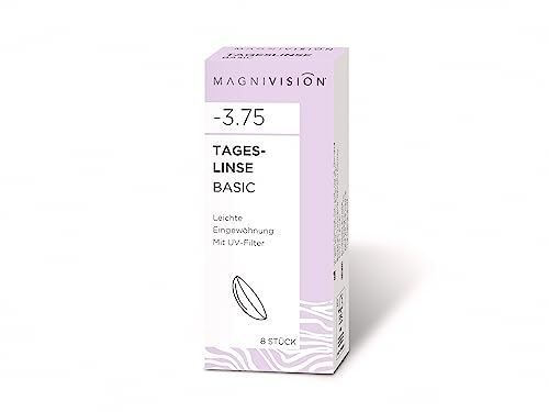 MAGNIVISION Tageslinsen Basic weiche Kontaktlinsen für -1,25 dpt. | 8 Stück | BC 8.6 | DIA 14.2 | Kontaktlinse mit Hydrogel und UV-Filter für ein angenehmes Tragegefühl | ohne Konservierungsstoffe