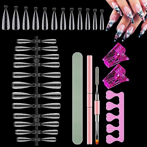 120 Stücke Dual Nail Forms Set, Schablonen Nagelverlängerung Nagelformen mit Rosa Dual-Ended Nagel Pinsel, Nagelspitzen Clip, Schwamm Fingertrenner und Nagelfeile für Polygel Nägel Werkzeuge
