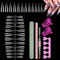120 Stücke Dual Nail Forms Set, Schablonen Nagelverlängerung Nagelformen mit Rosa Dual-Ended Nagel Pinsel, Nagelspitzen Clip, Schwamm Fingertrenner und Nagelfeile für Polygel Nägel Werkzeuge