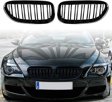 YIUBCZOQI E63 Grille de Calandre Radiateur pour BMW séries 6 E63 E64 650i M6 coupe grille de radiateur Sport Double pont noir brillant 2004-2010
