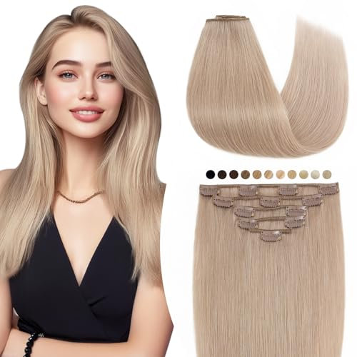 Elailite Echthaar Extensions Clip in Haarverlängerung 5 Stück Tressen 40cm 60g Haarteile Natürlich Real Human Hair #22 Champagner-Gold