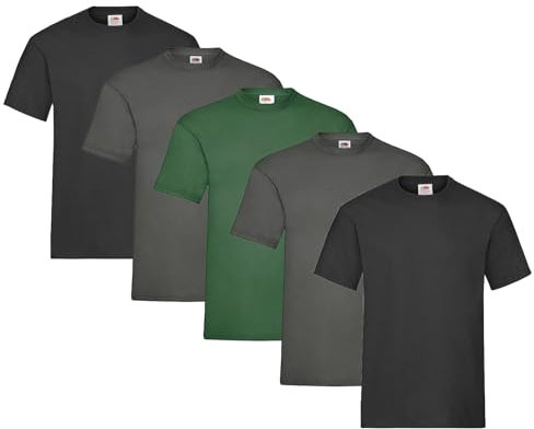Fruit of the Loom Men's T-Shirt, Heavy Cotton, M, L, XL, XXL, 3XL, Various Colour Sets, Pack of 5, L