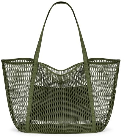 KALIDI FANCY FOREST Faltbare Mesh Strandtasche XXL Familie, Große Strandtasche Badetasche Shopper Tasche Damen für Urlaub Sauna Sport,Armee Grün