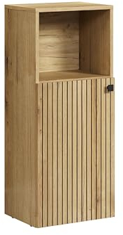 trendteam smart living - PureBliss - Kommode - Eiche - Badschrank in angesagter Rillenoptik - (BxHxT) 40 x 95 x 31 cm - schwarzer Metallgriff - 1 offenes und 2 geschlossene Fächer - kratzfest