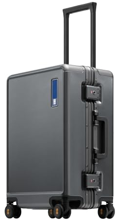 LEVEL8 Koffer Reisekoffer Aluminium Rahmen, Handgepäck Koffer Cabin Trolley Hartschalen Spinner Mit Doppelte TSA Schloss Reißverschlussloses Gepäck-HeGent (66cm,68L,Grau)