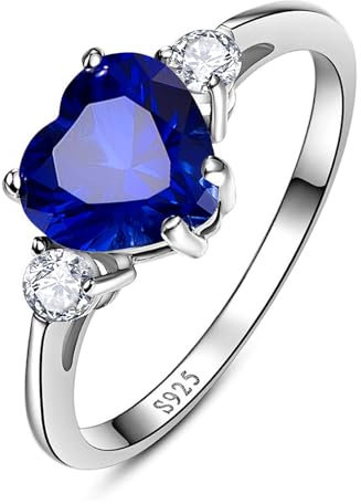 Yaresul 2,25 ct Frauen Herz Versprechen Ring 925 Sterling Silber Herz Cut Erstellt Blauer Saphir Verlobungsring für Frauen Geburtsstein Ring Schmuck Geschenke Größe 52(16.6)