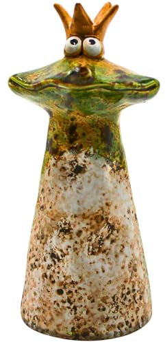 Dekohelden24 Keramik Zaunstecker als Frosch, Maße L/B/H ca. 8,4 x 7,7 x 18,3 cm.
