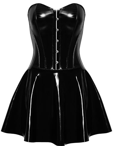 Black Level Damen Kleid aus Lack, Schwarz, L