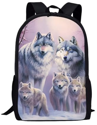 xixirimido Kinder-Schulrucksack für Jungen und Mädchen, Schulterrucksack, Tagesrucksack, Wolf Familie, Einheitsgröße, Lässiger Tagesrucksack