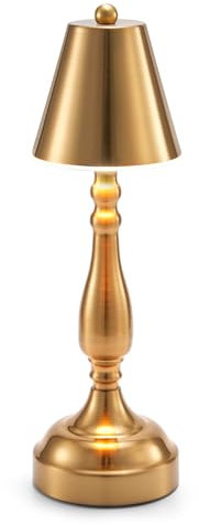 Small Cordless Table Lamp with Dimmer, 5200mAh Battery Operated Rechargeable Lamp, Portable 3 Color Stepless Dimming Touch Light for Restaurant Bar Cafe Bedroom Outdoor Patio Bedside, Antique Brass
