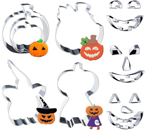 13 Stück Halloween Ausstecher Kürbis Halloween Ausstechformen mit Edelstahl Kürbis Augen & Mund Motiv Ausstechform Herbst kürbis Pumpkin Cookie Cutter Halloween Keksausstecher Plätzchen für Backen