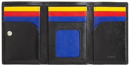 DUDU Herren Brieftasche aus Leder, vertikales RFID-Kartenetui mit Knopf, Banknotenetui, Mehrfarbig Schwarz