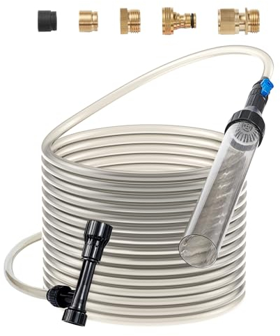 VEVOR Aspiraghiaia per Acquario 9544 x 220 x 58 mm Tubo in PVC 9,1 m Detergente Ghiaia per Acquari, Aspirapolvere per Acquario con Sifone, 3 Tipi di Adattatori in Ottone, per Pulizia di Ghiaia, Sabbia