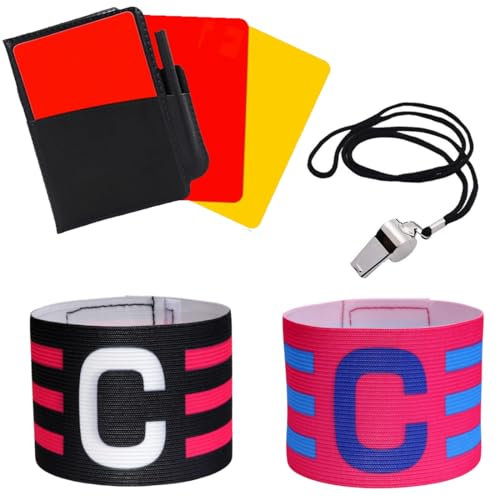 SGERUFZ 1 set d'arbitre de football avec 1 sifflet en métal rouge-jaune Sac de cartes et carnet de score 2 brassards de capitaine