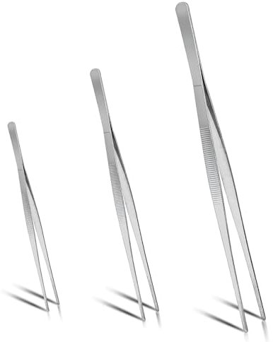 3 Piezas Pinzas de Cocina Acero Inoxidable, Pinzas de Cocina Profesionales Pinzas para Emplatar Pinzas de Precisión Rectas Inox Multifunción para Asar Horneado Barbacoa y Cocinar -20cm 25cm 30cm