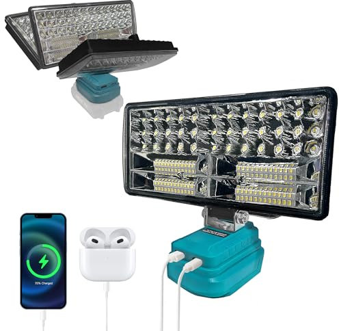 bycpower Akku Lampe für Makita 18V, 90W 6800LM Kabellose Arbeitsleuchte, 2 Modi LED Akku Strahler mit 2 USB-Aufladung, Tragbares Flutlicht für Notfälle, Baustelle, Camping, Autoreparaturen (kein Akku)