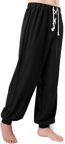 Herren Mittelalter Hose Vintage Freizeithose mit Taschen Renaissance Piratenhose Cosplay Kostüm Hose Herren Lang Halloween-Kostüme