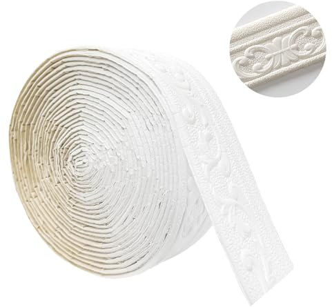 YushengTai Zierleisten Selbstklebend Weiß, Bordüre Selbstklebend 10m x 8cm x 4mm, Stuckleisten Wand Tapetenbordüre, Anti-Kollisions Fliesen Bordüre Wasserdicht Wandbordüre für Linien, Decken, Ecken