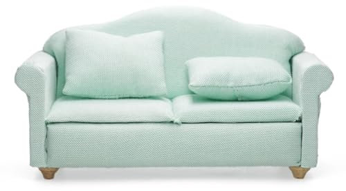 Odoria Puppenhaus Sofa Couch Miniatur: 1/12 Maßstab Liebesbank für Wohnzimmer Schlafzimmer Modern - Mini Möbel Mit Kissen Grün