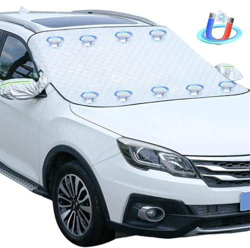 Frontscheibenabdeckung Winter, Autoabdeckung Winter 9 Versteckten Magnet Windschutzscheibenabdeckung Scheibenabdeckung Auto für Die meisten Autos und SUV-150x110 cm