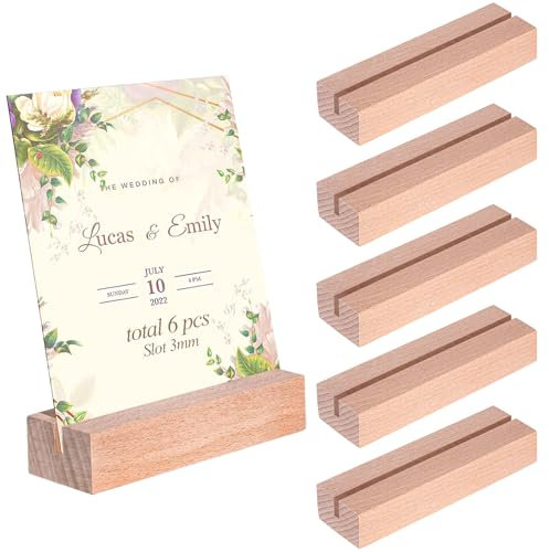 ZFKXGS 6 PCS Porte Carte Bois Porte Menu Mariage en Support Photo Numéro de Table Mémo Poste Support de Carte de Place en Bois pour Photo Champetre Dîners Fêtes à Domicile Décoration (Fente 3 mm)