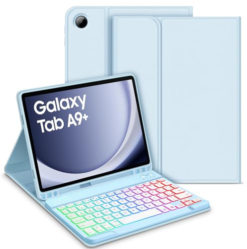 Bettdow Tastiera Custodia per Samsung Galaxy Tab A9+ 11 2023, Layout Italiano Retroilluminata Staccabile e Cover Protettiva per A9 Plus SM-X210/X215/X216, Blu