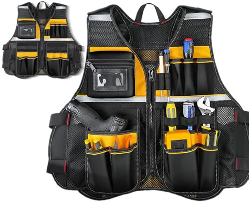 Maodom Tool Vest for Carpenters | Work Jacket with Multi Pocket,Carpenter's Vest Tool Jacket Electrician Tool Vest for Carpenters with Pockets Tool Vest for Men