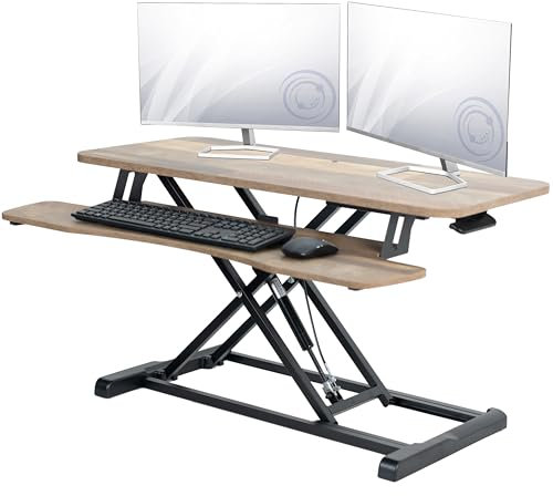 VIVO 91cm Desk Converter, K Series, Height Adjustable Sit to Stand Riser, Dual Monitor and Laptop Workstation with Wide Keyboard Tray, Reclaimed Wood Top, Black Frame, DESK-V036KP