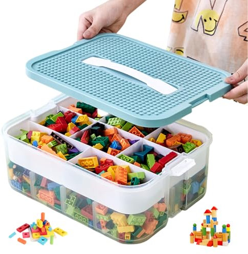 Jortmrd Caja Almacenaje para LeGo Bloques de Construcción, Apilable Organizador para Le,Go con Tapa Caja Organizadora con Compartimentos para LeGo de Plástico para Guardar Los Juguetes de Los Niños