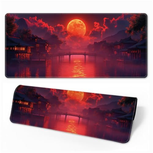 Hearda Mouse Mat, Red Sunset Gaming Mouse Pad, Large Mouse Mat, Mousepad with Stitched Edges, Non-Slip Rubber Base Mouse Pads for Office & Home (700x300x3mm,Red 8)