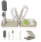 YOTIME Set Spazzole Biberon Viaggio con Scola Biberon Pieghevole, Apertura Automatica & Fessure di Asciugatura Verticale, 3 Spazzole + Dispenser, Essentials per Genitori in Viaggio, Caffè Chiaro