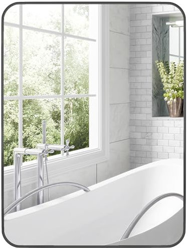 HOMCOM Espejo de Baño 60x80 cm Espejo de Pared Espejo Decorativo con Marco de Metal y Gancho Fácil Instalación para Salón Entrada Pasillo Negro
