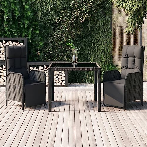 IKAYAA Rattan Essgruppe 2 Personen Gartenmöbel Essgruppe mit Verstellbare Hochlehner Stühlen Garten Sitzgruppe Schwarz Rattan Gartenmöbel Set mit Auflagen Sitzgarnitur mit 90 cm Tisch#3