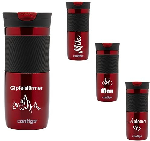 Contigo Byron Snapseal Thermal Mug with Engraving - Name Stainless Steel Insulated Mug, Travel Mug, Coffee Mug to Go, Leak-Proof, Easy-Clean Lid, BPA-Free, 470 ml (Red)