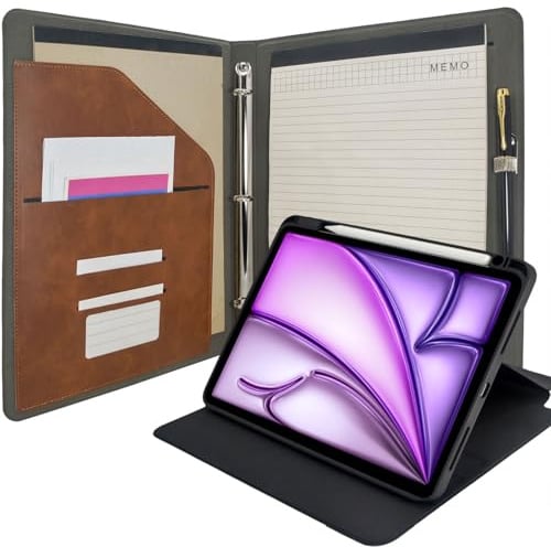 Tablet-Organizer, Portfolio-Hülle mit Klemmbrett, 3-Ringbuch, Padfolio-Aktenordner mit drehbarer Abdeckung, kompatibel mit iPad Air 11 Zoll M3 (2025)/M2 (2024), iPad Air 4. / 5. Generation 11 Zoll