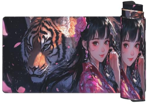 Tappetino Mouse Tigre Tappetino Mouse XXL 1200 x 600 x 3 mm, Anime Mouse Pad Gaming Scrivania con Base In Gomma Antiscivolo, XXL Mousepad con Maggiore Precisione e Velocità, Ufficio Accessori Q1132