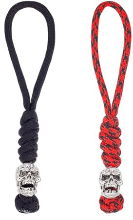 HOBBIESAY 2PCS EDC Knife Parachute Lanyards Tactical Knife Paracord Ropes Skull Parachute Lanyards Paracord Pocket Lanyard Red and Black Braid for Attachment Gadget